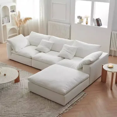 Modern Modular Corner Sofa Floor White Cloud Cotton Linen Fabric Eco-Friendly Home Furniture Sofa Set