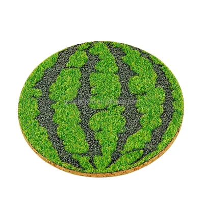 Grass Felt Watermelon Coasters Rounded Grass Green Cork coaster Set Summer Lawn Watermelon coaster