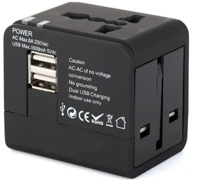 Black Wall 4-in-1 Travel Adapter With Dual USB