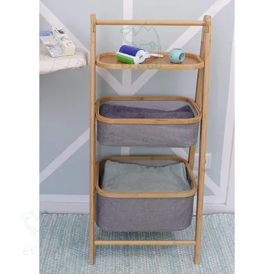 Natural Bamboo Mesh Laundry Basket Custom Logo Storage Basket 2-Compartment Bamboo Laundry Basket