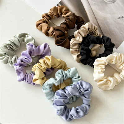 New Silk Scrunchies Elastic Hair Bands for Women Small Size Hair Scrunchie Silk Like Stain Hair Scrunchie