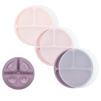Unbreakable Divided Design Silicone Baby Plates 100% Silicone Suction Plates with Lids for Babies & Toddlers