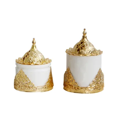Creative Iron Ceramic Bakhoor Burner Golden Middle Eastern Style Incense Holder Free Delivery Furniture Decoration Diffuser