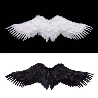 Feather Angel Wings Girls Women Cosplay Fairy Wing Halloween Christmas Party Costume Dress up Art Decorations Black White M Size