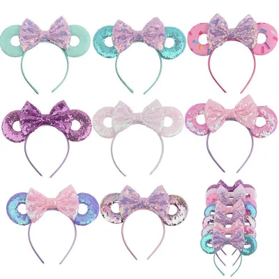 Wholesale Kid Hair Accessory Cartoon Black Mouse Ears Cute Festival Party Hair Band Colorful Polka Dot Hair Sequins Bow Headband