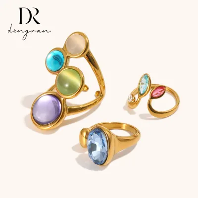 Stainless Steel Jewelry in Europe and America New Small Design Style Hand Jewelry Blue diamond Asymmetrical Branches Open Ring