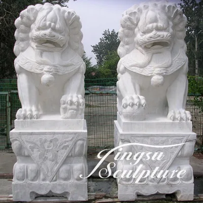 Garden Decoration Chinese Large Size Natural Marble White Stone Foo Dogs