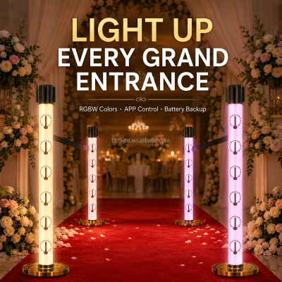 Illuminated RGBW LED Stanchion Post APP Control Light Sensor CE/FCC Certified for Museum/Gallery Queue Management BBT