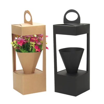 High-end Portable Flower Basket Creative Kraft Paper Flower Gift Box Folding Flower Box Ideal As Flower Gift Box