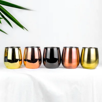 Shatterproof 18oz 550ml Colored Stainless Steel Stemless Beverage Cocktail Cup Flat Bottom Martini Wine Glass for Bar Restaurant