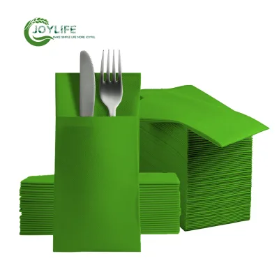 Custom Printed 2-Ply Airlaid Disposable Colored Wood Pulp Napkin Set Including Fork and Knife for Dinner Napkins