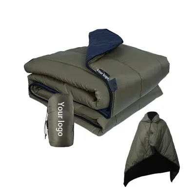 Wearable Camping Blanket As Poncho Snap to Hammock Synthetic Insulation Lightweight Packable Outdoor Warm Throw with Stuff Sack