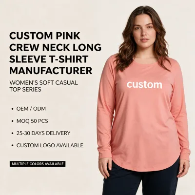 Long Sleeve T Shirts for Women Basic Tops Casual Business Blouses Loose Trendy Fashion Stretch Tees with Custom Logo Printing