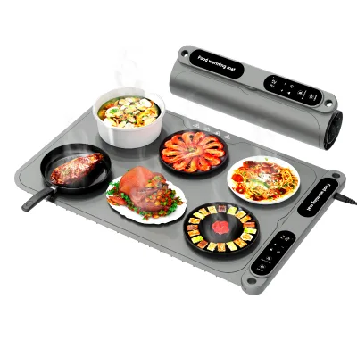 Foldable Tabletop Hot Food Heating Mat With Timer Milk Dishes Clothes Warmer Easy to Store Grey Square Electric Warming Mat