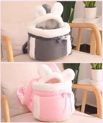 Pet Warm Carrier Bag Small Cat Dogs Backpack Winter Warm Carrying Plush Pets Cage Walking Travel Kitten Hanging Chest Bag