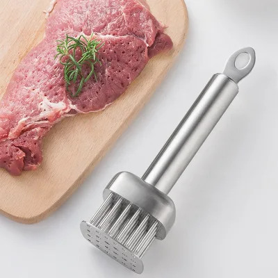 304 Stainless Steel Meat Tenderiser Tendon Cutter with Snap-On Meat Skewer Pork Roast Piercing Tool Steak Tenderiser