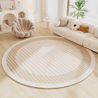 Abstract Round Rug Floor Carpet Decorative Circle Rugs ,  Striped Anti Slip Mat Area Rugs Beige for Living Room