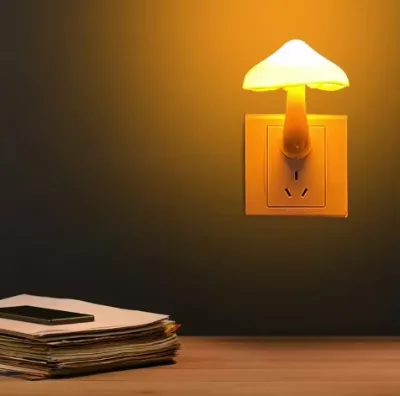 Bedroom Led Night Light Mushroom Wall Socket Lamp Eu Us Plug Warm White Light-control Sensor Bedroom Light Home Decoration
