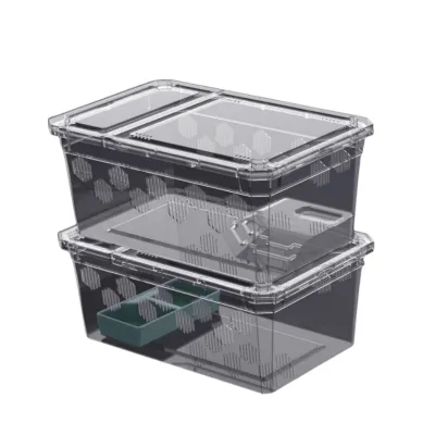 NOMOYPET Reptile Plastic Ventilated Breeding Box with Basking Platform for Tortoise