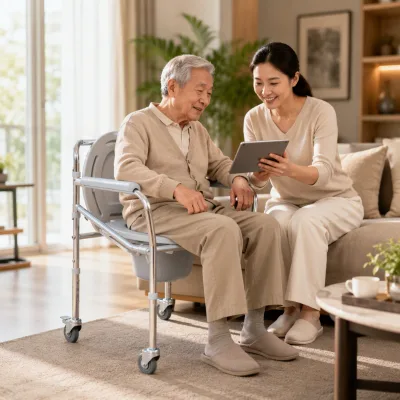 Wheeled Commode Chair Chrome Frame Height Adjustable 46-56CM Seat 90KG Capacity Elderly Patient Toilet