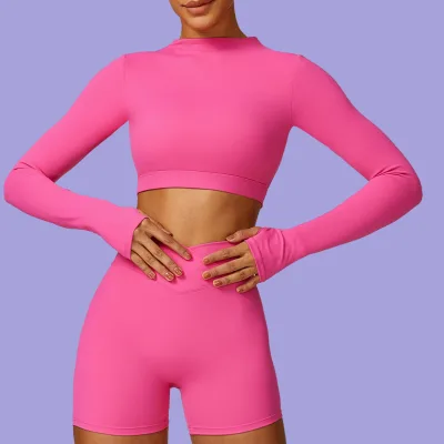 Active Stretch Sportswear Gym Ribbed Seamless Yoga Set 2-Piece Long Sleeve New Customizable Fitness Suit