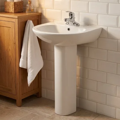 Standard Single Tap Hole Ceramic Freestanding Basin Complete Installation Kit for Budget Chain Hotel Projects