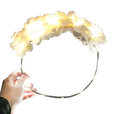 Party Crown Flower Headband Led Light up Hair Wreath Hairband Garlands Women Christmas Glowing Wreath Headband