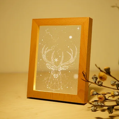 Picture Frames Display Stand LED Light Photo Frame Lighted Picture Frame 3D Wooden Shine with USB Cable Charging Room Decoration