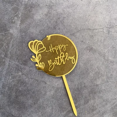 Anniversary Cake Topper Acrylic Rose Gold Silver Cupcake Decorations Shiny Cupcake Topper Party Suppliers