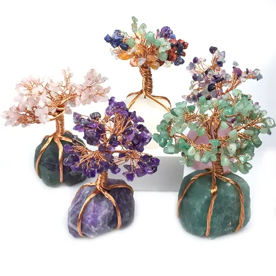 Healing Stones Natural Crystals Decoration Craft Amethyst Rose Quartz Natural Gemstone Tree of Life Healing Crystals