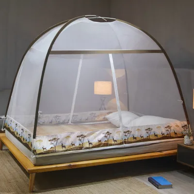 Yurt Single & Double Size Portable Hanging Polyester Mesh Bed Mosquito Net Thickened Encrypted Folded Design for Home Hotel