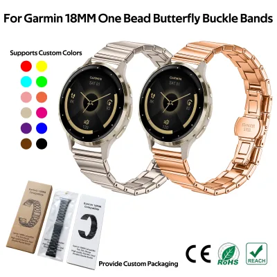 Wholesale 18mm Single Bead Stainless Steel Bracelet for Samsung Butterfly Clasp Luxury Replacement Stainless Steel Watch Strap