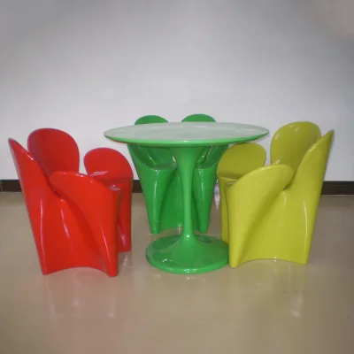 Y012 Luxury Outdoor Fiberglass Furniture Art Deco Shaped Tea Table Relax Chair Set for Living Room School Floral Clover Design