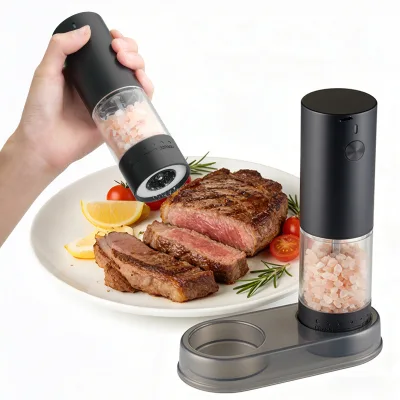 Upgraded 2PCS USB-C Electric Salt Pepper Grinder Set 6-Level Coarseness External Dial Icons Kitchen Spice Grinder Shaker Bottle