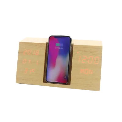 Office Products MDF Phone Holder Clock with Wireless Charger