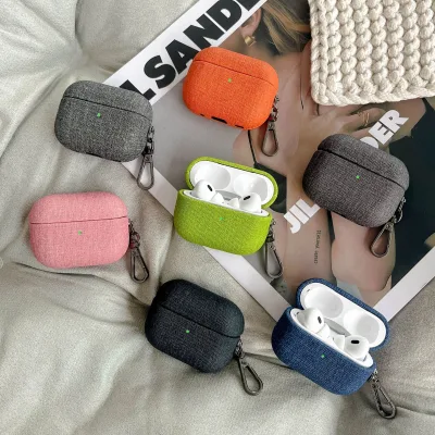 Keychain Function Linen Fabric Texture Protective Cover Cases for Airpods Pro 2 3 /airpods 4 3 Earphone