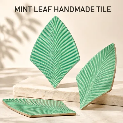 Handmade Leaf Shape Ceramic Tile 3D Embossed Glazed Decorative Wall Tile for Hotel Villa Spa Feature Wall