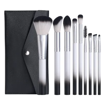 Wholesale 9PCS Travel Size Brushes Makeup Set Black White Private Label Portable Makeup Brushes With PU Bag