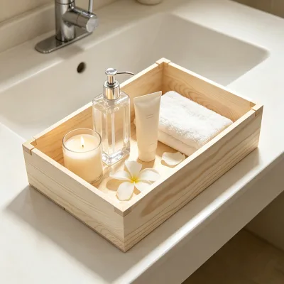 Pine Wood Rectangular Solid Wood Storage Box Lid-Multifunction Eco-Friendly Desktop Organizer for Wedding Candy Jewelry Spice