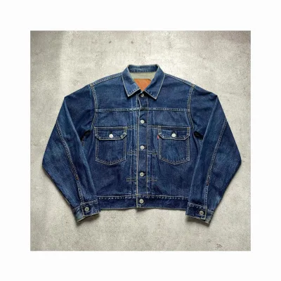 Manufacturer Wholesale Custom Men'S Button Pocket Denim Jacket Light Stone Washed Vintage Classic Blue Denim Jeans Jacket Coat