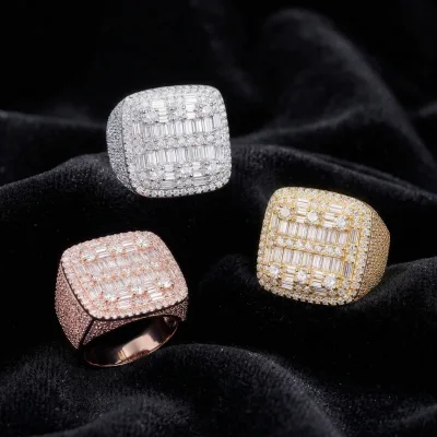 Pass Diamond Tester Hip Hop S925 Silver Ring D Color VVS Moissanite Geometric Shape Ring Cross Border Half Band for Men Gift