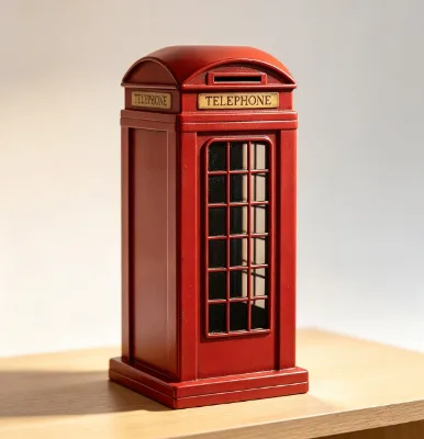 Metal Craft Vintage British Street Telephone Booth Piggy Bank Creative Home Personalize Gifts Birthday Gift Ornament