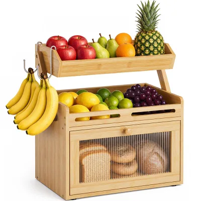 Modern Bamboo Waterproof Stackable Bread Box Multipurpose Storage Container for Kitchen for Fruit and Vegetable