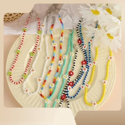 Bohemian Jewelry Handmade Flower Girl Necklace Adjustable Seed Bead Necklace Necklace for Women