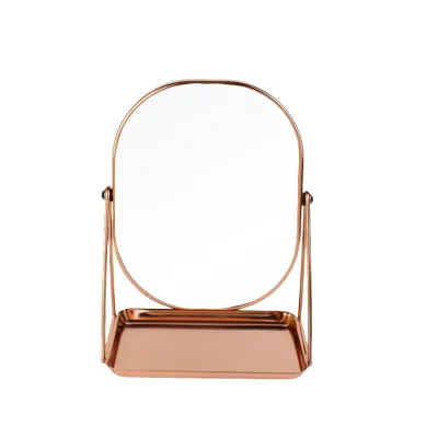 Vanity Cosmetic Glass Mirror Rose Gold Portable Single Sided Adjustable Square Shape Smart Makeup Mirror Convenient Storage for