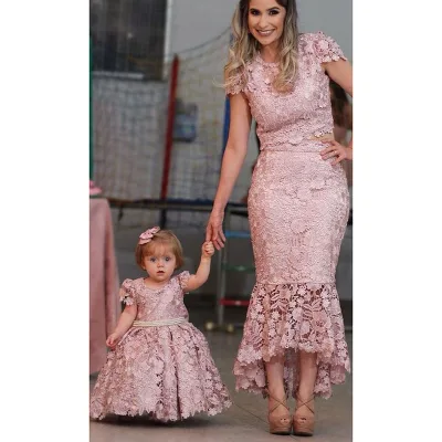 Customized Romantic Full Lace Children Wedding Party Frock Design Capped Sleeve Baby Girls' Dress with Embroidery