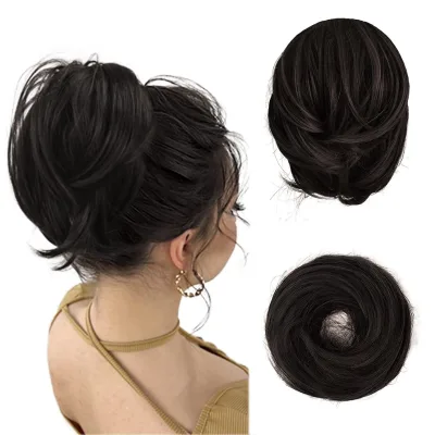 BARSDAR Hair Bun Ponytail Extension, Straight Synthetic Hairpiece Fully Short Ponytail Bun Extensions Hair Accessories Elastic E