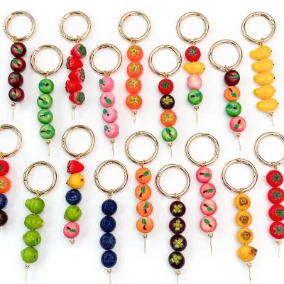 Colorful Resin Fruit Keychain Strawberry Peach Persimmon Blueberry Cute Bag Charm Pendant for Women Bag Decoration