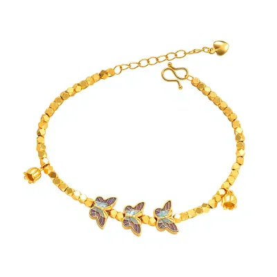 Butterfly Flower Charm Blue Enamel Electroplated Bracelet New Arrival Golden Tone Scattered Silver Beads Versatile Womens