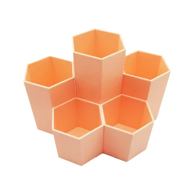Custom Printed Pink Hexagonal Desk Container Fancy Office Pen Holder Combined Type Plastic Cute and Convenient